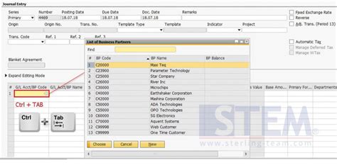 Using Business Partner Code On Journal Entry Sap Business One