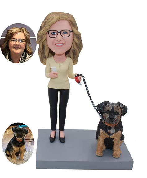 Custom Female Bobbleheads With A Dog Personalized Bobblehead For Her