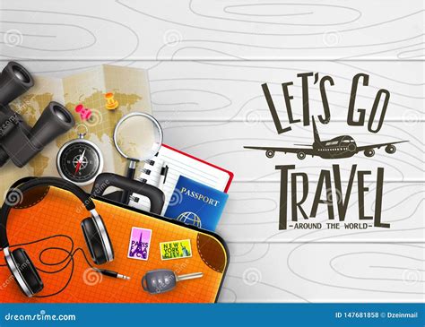 3d Realistic Let`s Go Travel Around The World Creative Banner With