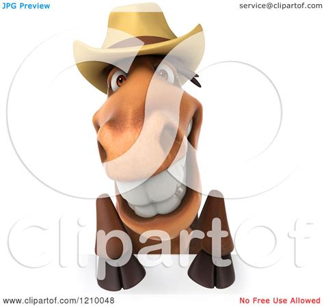 Clipart Of A 3d Cowboy Horse Wearing A Hat Over A Sign