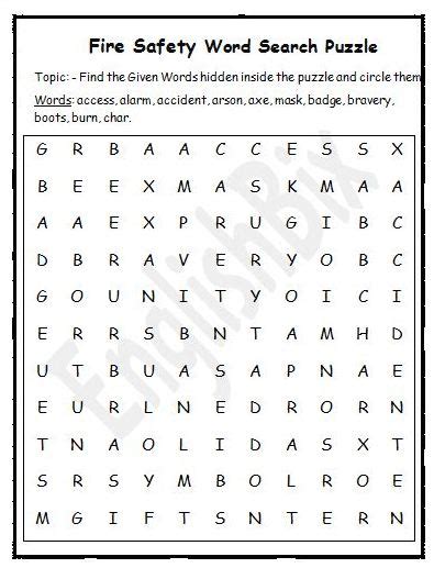 Fire Safety Word Search Puzzle Printable Englishbix
