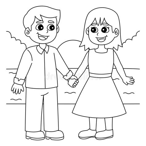 Valentines Day Sweet Couple Coloring Page For Kids Stock Vector