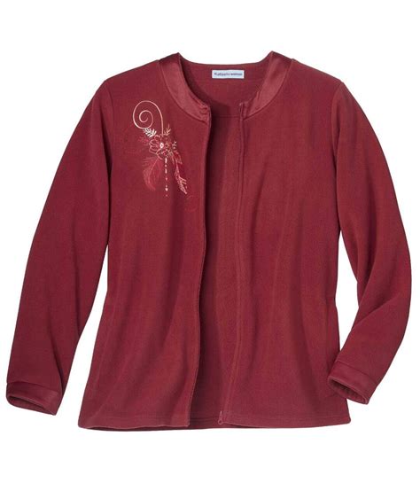 Women S Embroidered Fleece Jacket Burgundy Atlas For Men