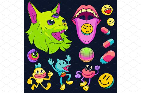 Psychedelic Stickers With Drugs Vector Graphics Creative Market