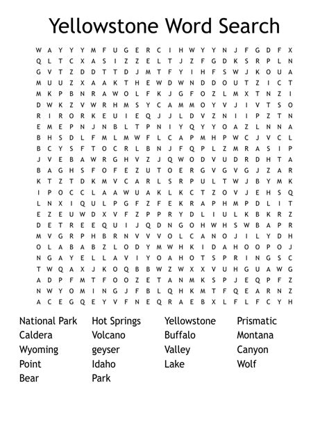 The Yellowstone Super Volcano Word Search Wordmint