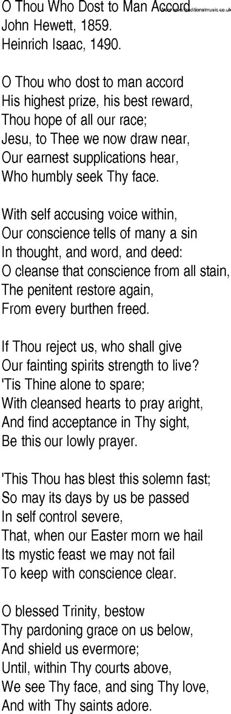 Hymn And Gospel Song Lyrics For O Thou Who Dost To Man Accord By John