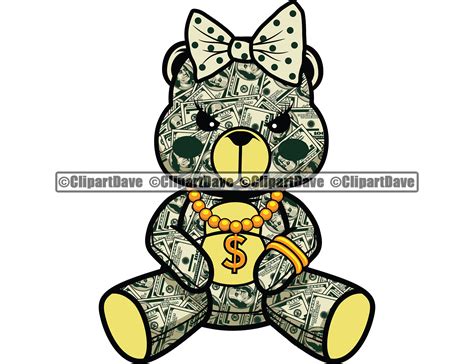 Female Gangster Teddy Bear Made Of Money Svg Design Lady Etsy