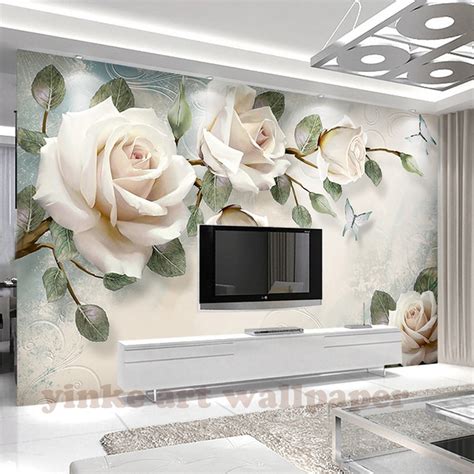 Custom Photo Wallpaper Painting 3d White Rose Flowers Wall