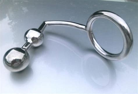 newest stainless steel double ball anal hook anal toys with ring anal plug with cock ring bdsm