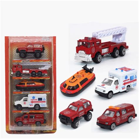 5pcs Fire Truck Toy Car Ambulance Model Toy In The Car Diecast Models