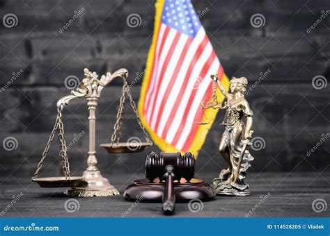 Judge Gavel Lady Justice Scales Of Justice And Usa Flag Stock Image