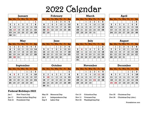 2022 Calendar Printable One Page Free Download Printable Calendar