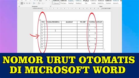 Cara Membuat Nomor Urut Otomatis Di Tabel Microsoft Word YouTube