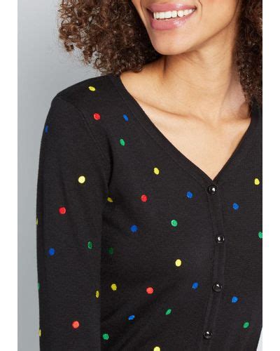 Modcloth Synthetic Playful Performance Polka Dot Cardigan In Black Lyst