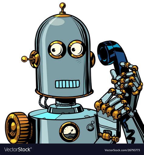Scared Funny Robot Talking On A Retro Phone Vector Image