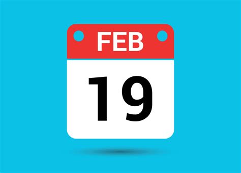 February 19 Calendar Date Flat Icon Day 19 Vector Illustration 34900306