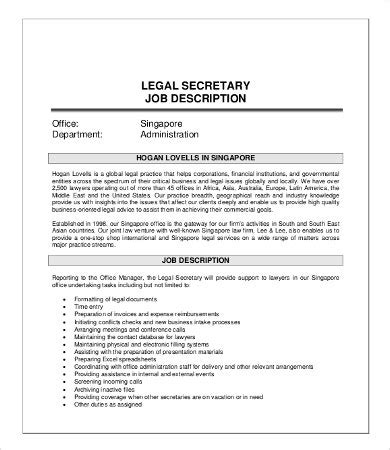 Most executive secretaries actually find jobs in the health care and finance industries. 10+ Secretary Job Description Templates - PDF, DOC | Free ...
