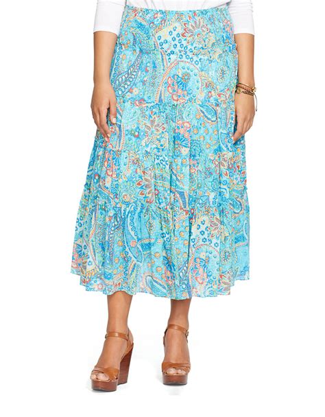 Lauren By Ralph Lauren Plus Tiered Paisley Skirt In Blue Lyst