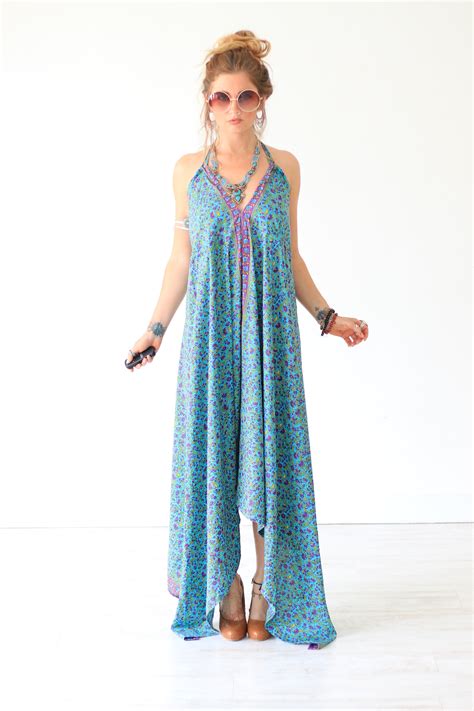 Floral Maxi Dress Summer Dress Vintage Style Sari Dress Indian