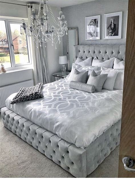 Elegant Silver And Grey Glam Bedroom With Restoration Hardware Soho Bed