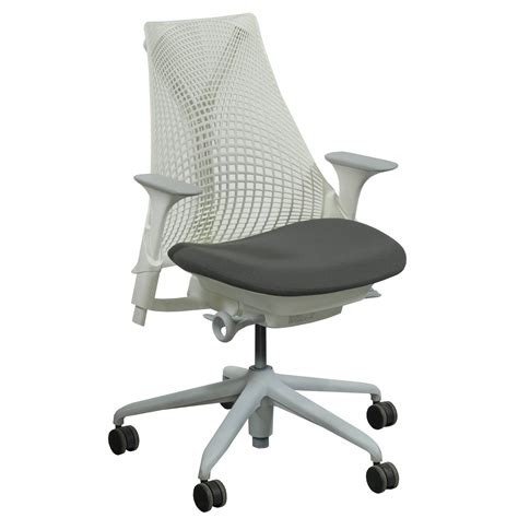 Mirra chair herman miller deluxe fully highly adjustable home office desk task chair mr223 with forward tilt seat angle, adjustable arms, flexfront seat, graphite frame with graphite airweave seat and triflex backrest, standard casters. Herman Miller Sayl Used White Back Task Chair, Gray Seat - National Office Interiors and Liquidators