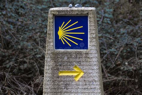 Pilgrim Sign At The Camino De Santiago De Compostela Stock Photo