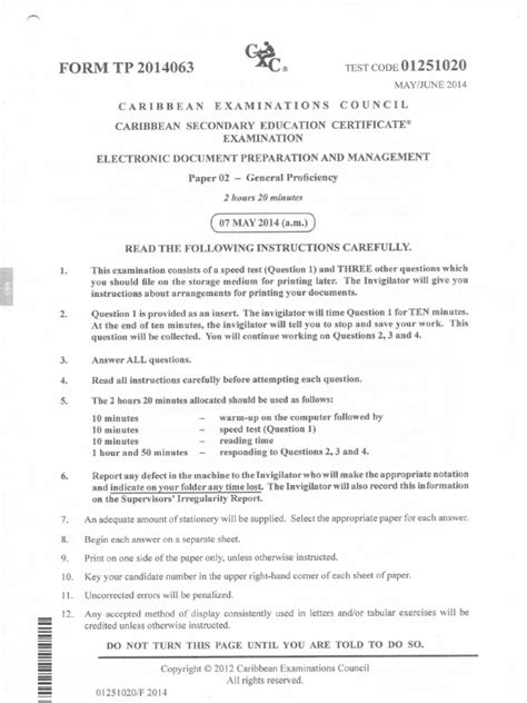 Csec Electronic Document Preparation And Management Paper 2 2014 Pdf
