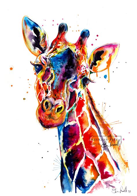 Colorful Giraffe Watercolor Painting Print Of Original