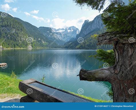 Gosau A View On Gosau Lake With Dachstein Glacier In The Back In