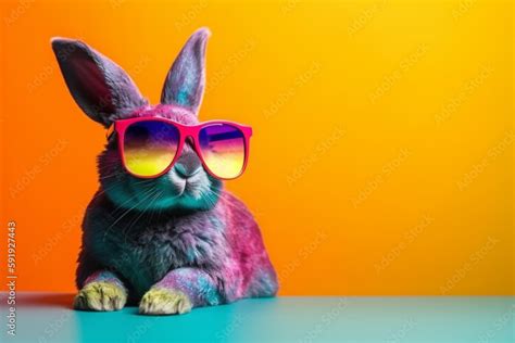 Stock Illustrationen Cool Rabbit Wearing Sunglasses And Posing With A