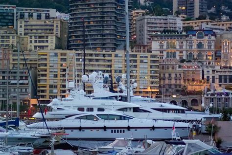 Yachts Lined Up In The Marina Cityscape Monte Carlo Monaco Stock Photo