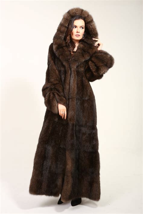 long sable fur coat with a hood real sable fur in 2020 sable fur coat fur coat fur hood coat
