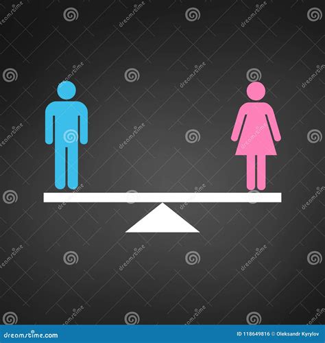 het pictogram van het gendergelijkheidconcept roze en blauwe geslachtspictogrammen op schalen