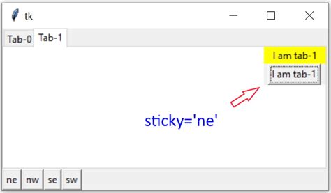 Tab Option Sticky With Values Nsew To Align The Child Window Inside