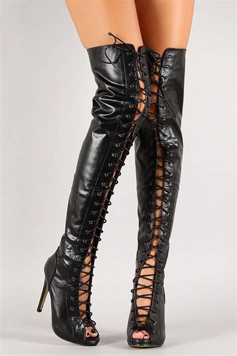 Leatherette Lace Up Thigh High Boot Boots Fall Fashion Boots Thigh