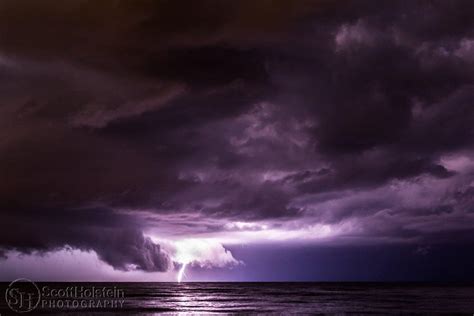 Beach Lightning Thunderstorm Over The Water At Night Scott Holstein