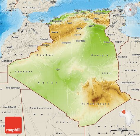 Physical Map Of Algeria Shaded Relief Outside