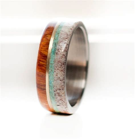 Wood And Antler Ring With K Gold And Turquoise Inlay Antler Wedding