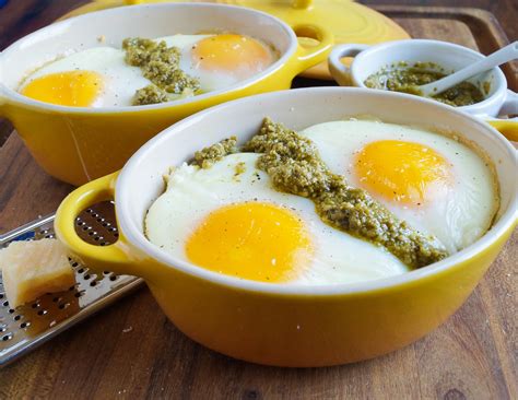 Shirred Eggs with Pesto, Pasta, and Chèvre - Tara's Multicultural Table