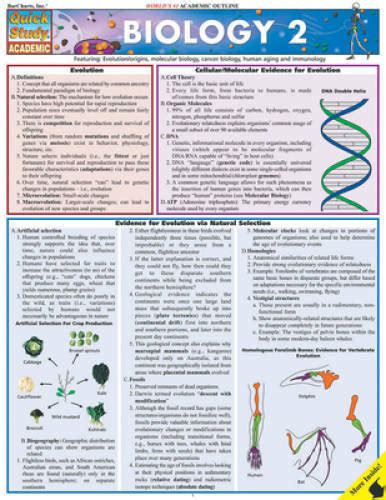 Biology 2 Quickstudy Academic Pamphlet By Barcharts Inc Good