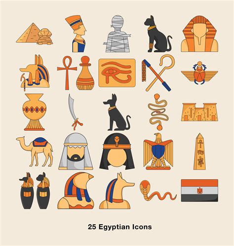 Ancient Egypt Culture Icons Set 29182663 Vector Art At Vecteezy