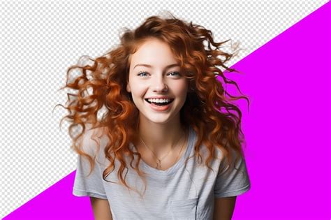 Premium Psd Portrait Of Beautiful Cheerful Redhead Girl With Curly Hair Flying Smiling