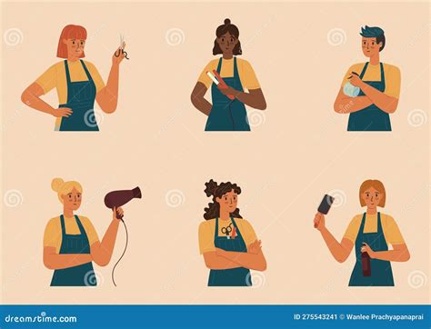 group of hair salon workers man and woman hairstylist vector set hairdresser people