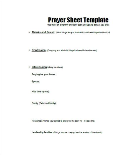 Prayer List Template 8 Free Word Excel Pdf Format Download
