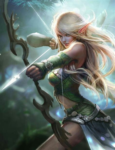 Αποτέλεσμα εικόνας για female archer elf blonde ファンタジーアート アニメ 黒髪
