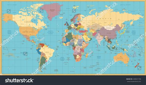 Colored World Map Political Map Stock Vector Images