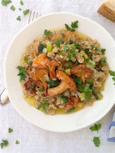 Brown Rice Risotto Recipe With Leeks And Golden Chanterelle Mushrooms