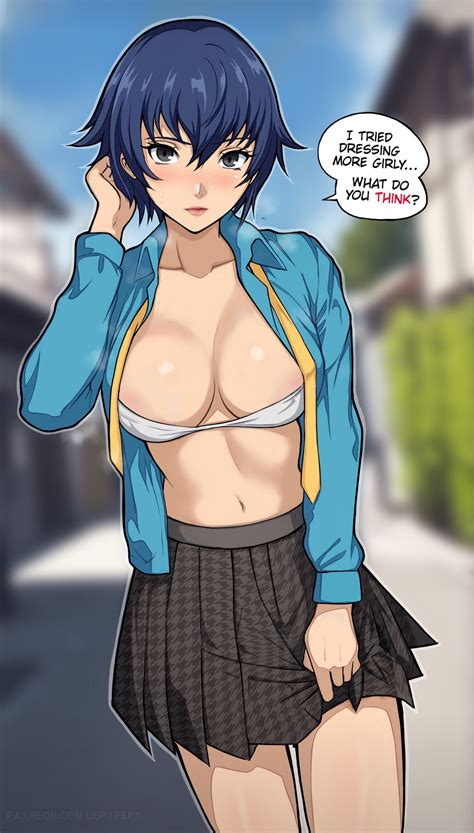 Rule 34 1girls Atlus Blue Eyes Blue Hair Breasts Cleavage Dialogue English Text Female