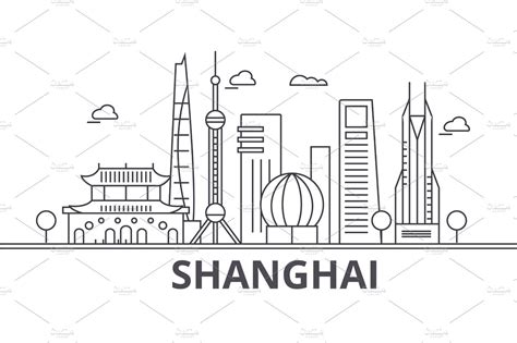 Shanghai Architecture Line Skyline Illustration Linear Vector