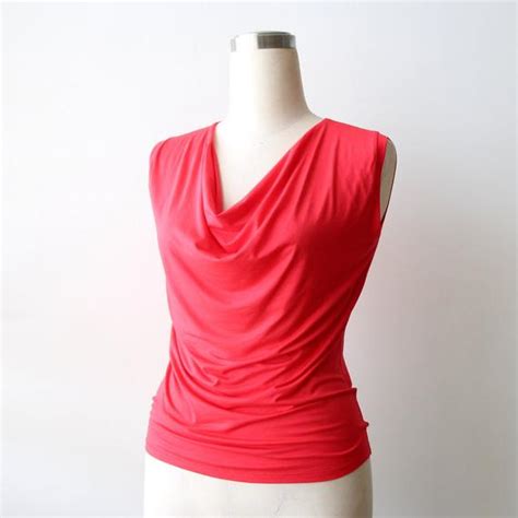 Tank Cowl Top Size L Bright Coral Pink Top Summer Blouse Cowl Neck